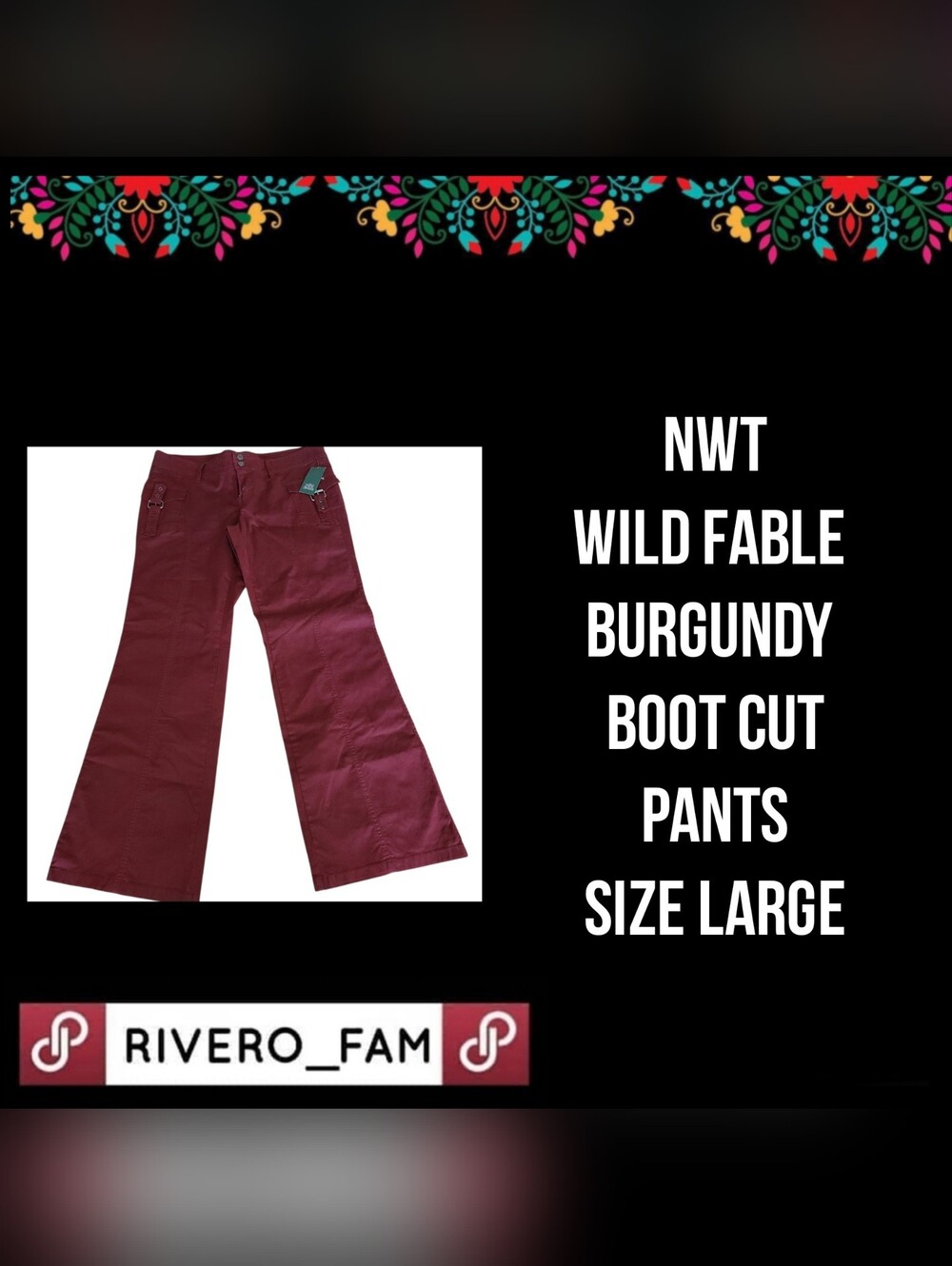 WILD FABLE | BURGUNDY | BOOT CUT PANTS | SIZE LARGE - Picture 1 of 11